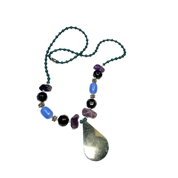 Blue Green Stone Pendant Necklace Boho Gemstone Jewelry Gift Handmade - Picture 2 of 10